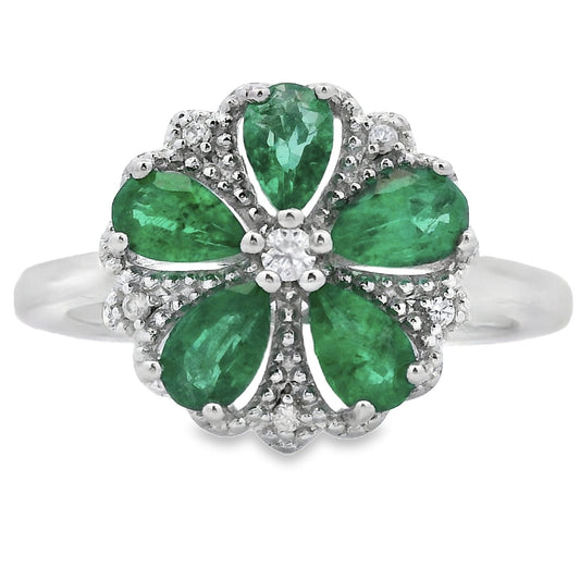 Natural Emerald Zircon Flower Ring Sterling Silver - Gems by Gigi