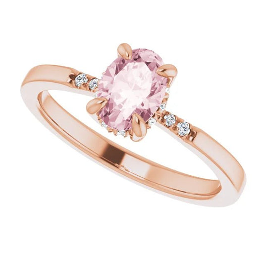 Natural Pink Morganite and .06ct Natural Diamond Claw-Prong Ring - Gems by Gigi
