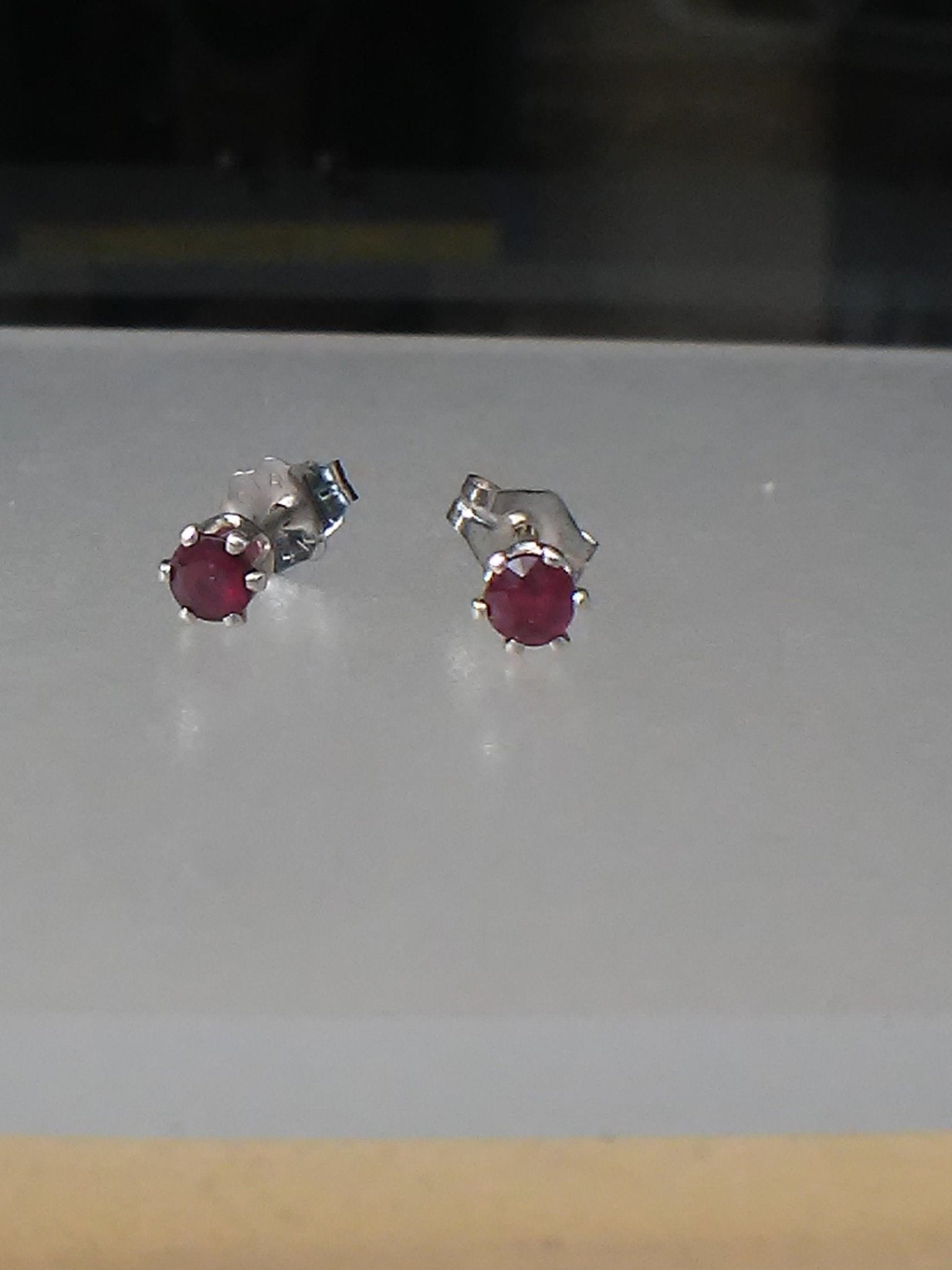 Natural Ruby Round Stud Earrings Sterling Silver 3mm Studs - Gems by Gigi