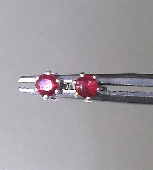Natural Ruby Round Stud Earrings Sterling Silver 3mm Studs - Gems by Gigi