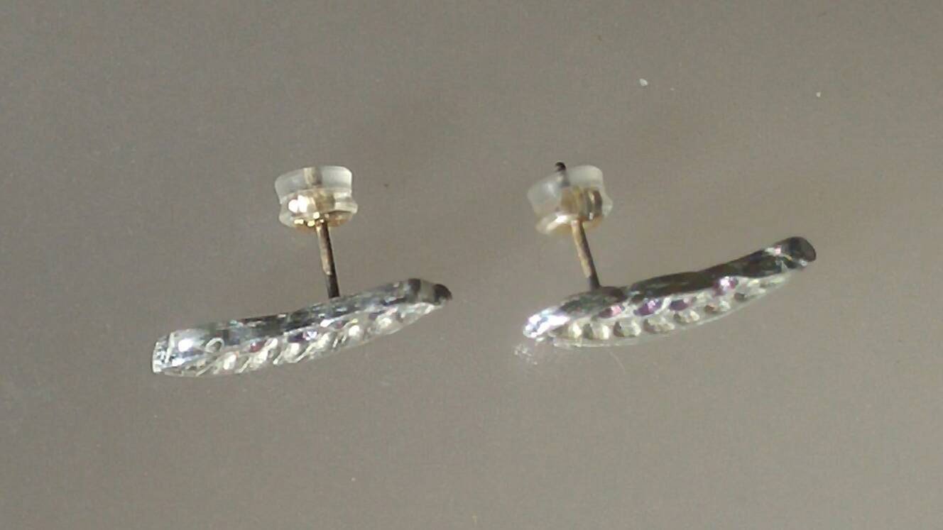 Olive Leaf Purple Sapphire Earrings Fine Silver 14kt Yellow Gold - Gems by Gigi