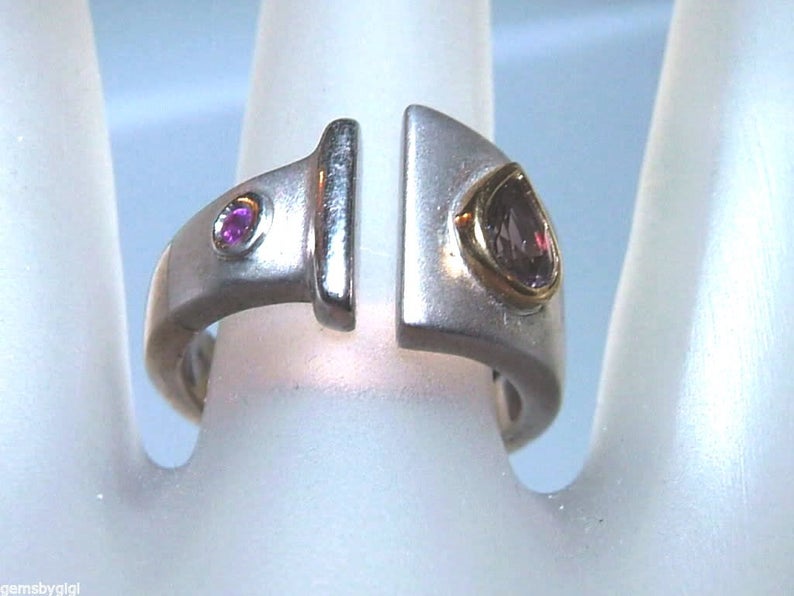 Open Spinel Ruby Split Band Ring Sterling Silver 18kt - Gems by Gigi
