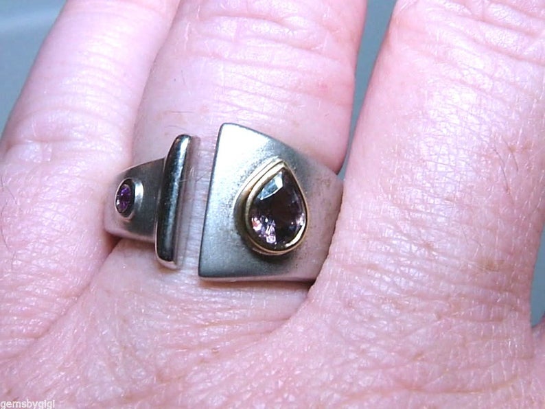 Open Spinel Ruby Split Band Ring Sterling Silver 18kt - Gems by Gigi