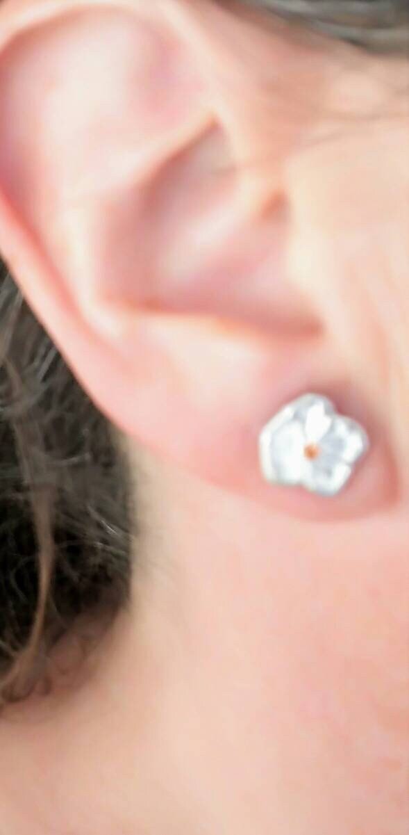 Orange Sapphire Flower Stud Earrings Padparadscha Fine Silver - Gems by Gigi