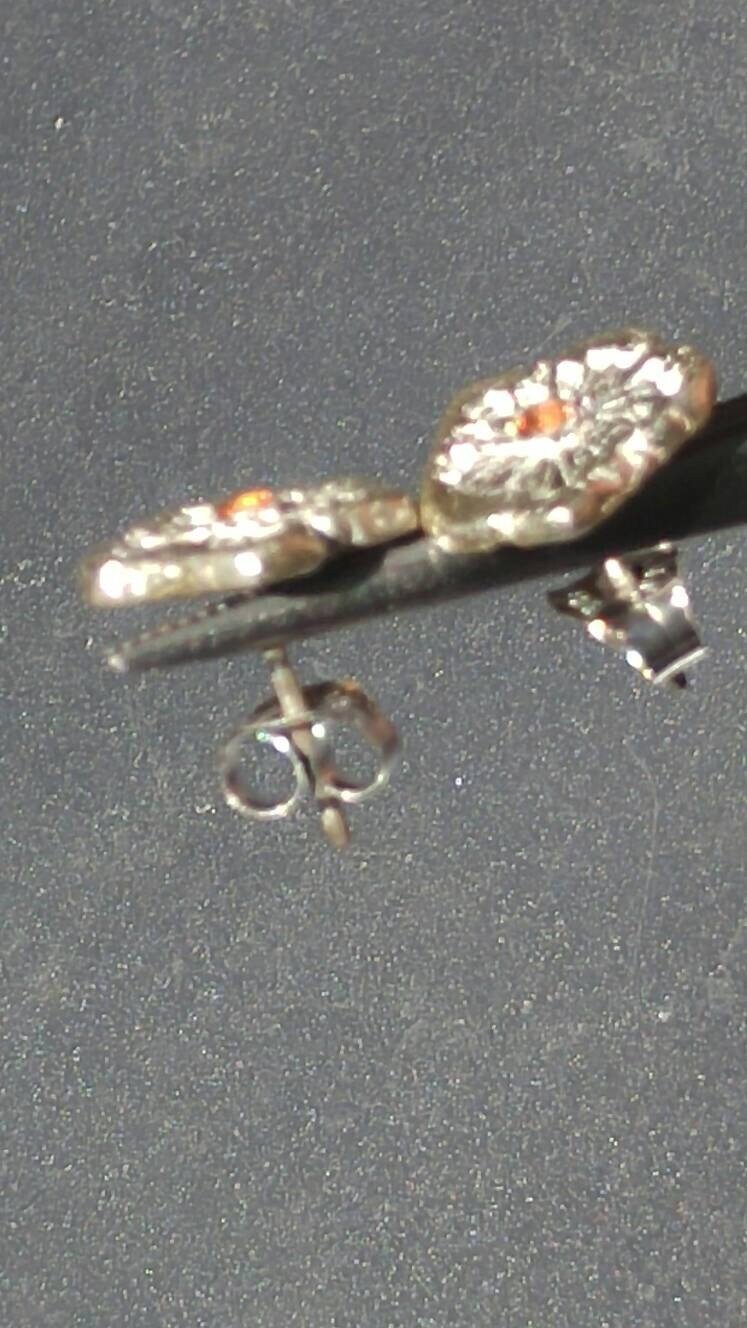 Orange Sapphire Flower Stud Earrings Padparadscha Fine Silver - Gems by Gigi