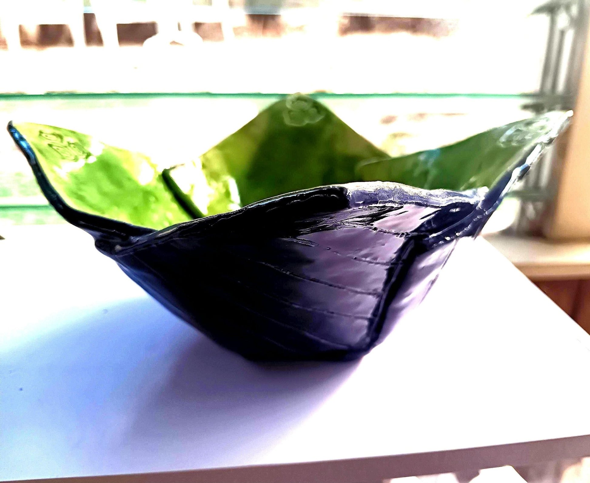 Origami Bowl Ceramic Blue Green Flowers One of a Kind - Gems by Gigi