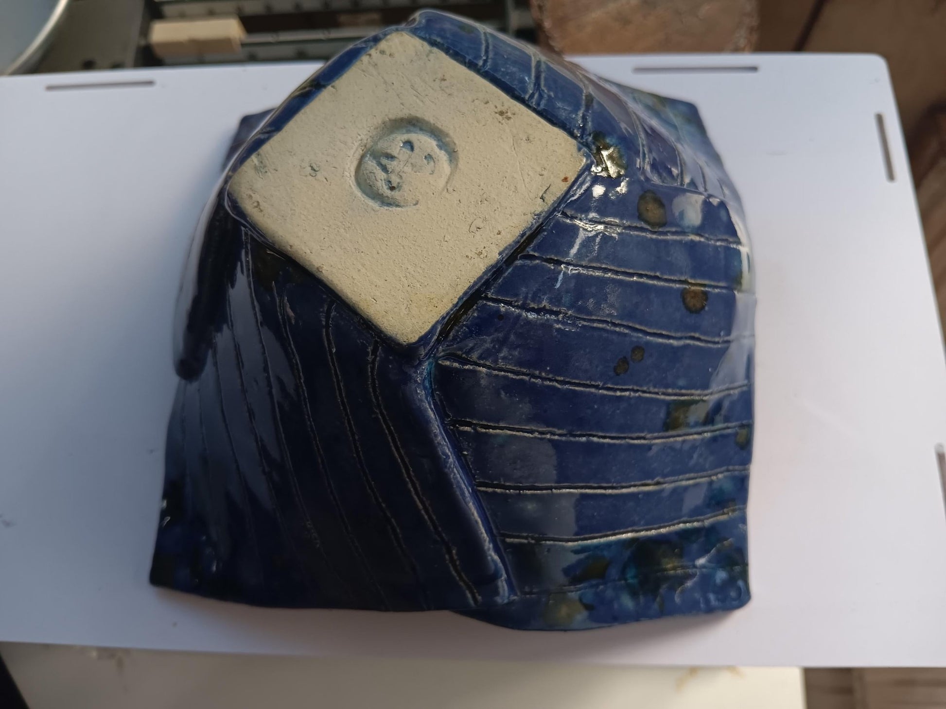 Origami Bowl Ceramic Blue Green Flowers One of a Kind - Gems by Gigi
