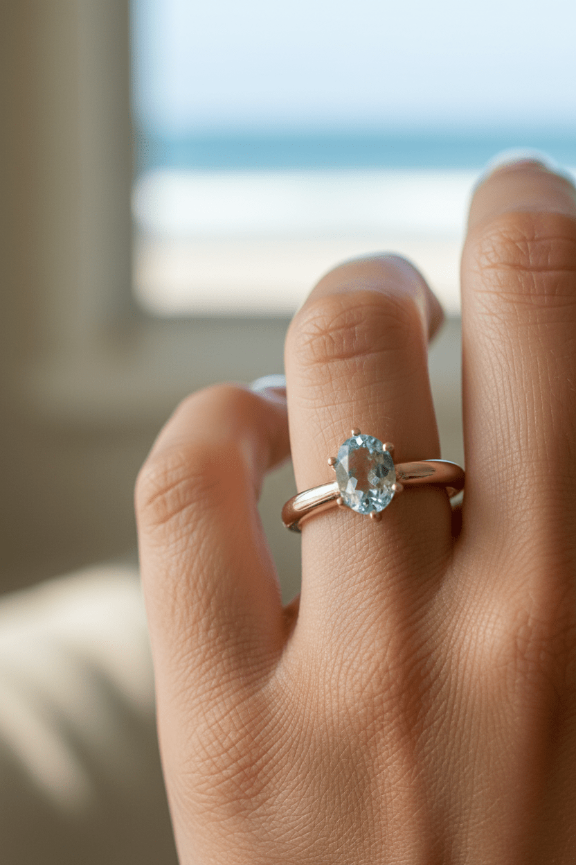 Oval Aquamarine Solitaire Ring - Gems by Gigi