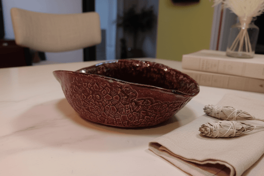 Oval Flower Pattern Plum Ceramic Dish - Gems by Gigi