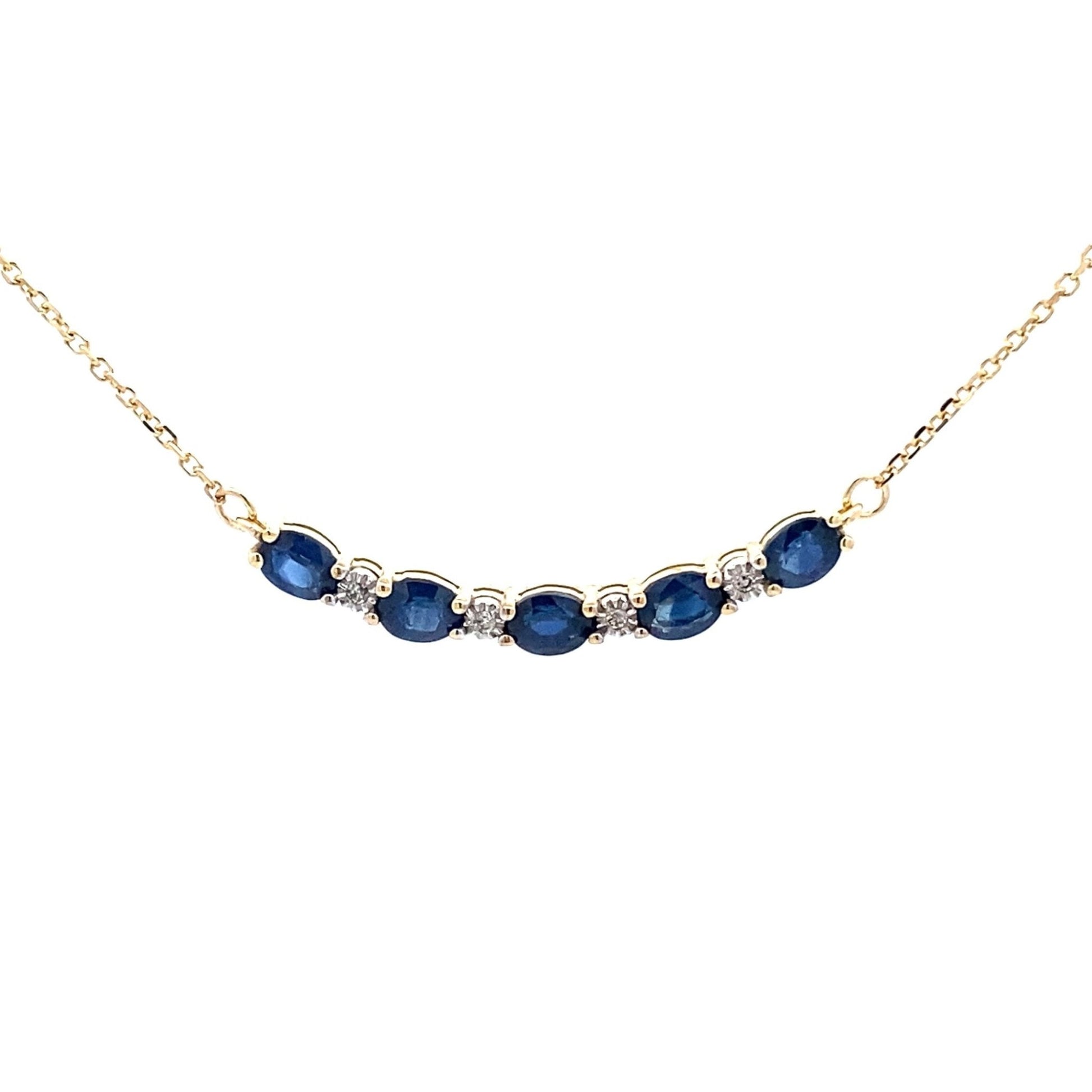Oval Sapphire Diamond Necklace Yellow Gold 10kt - Gems by Gigi