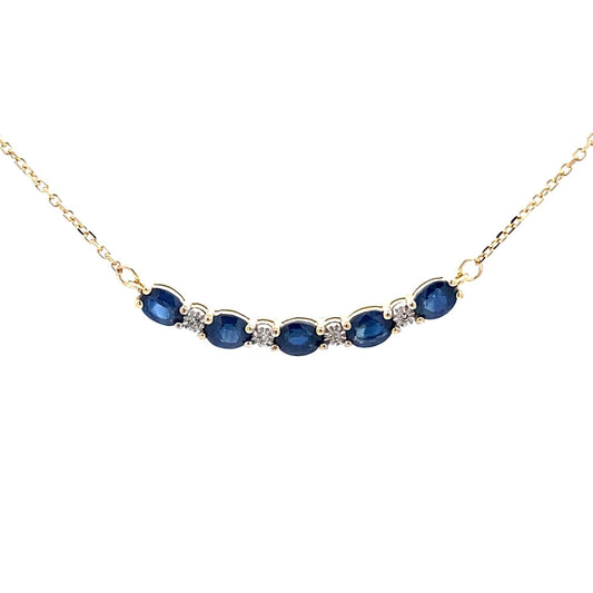 Oval Sapphire Diamond Necklace Yellow Gold 10kt - Gems by Gigi