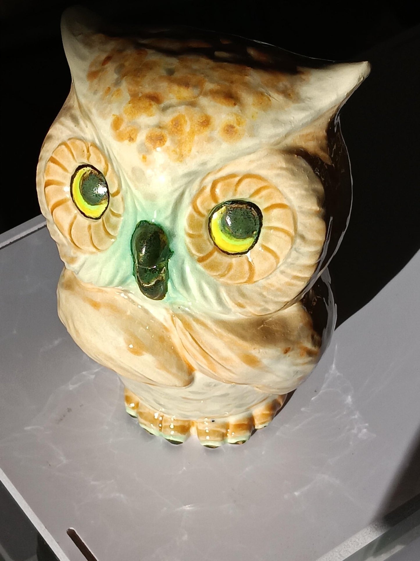 Owl Figurine Tan Teal Ceramic - Gems by Gigi