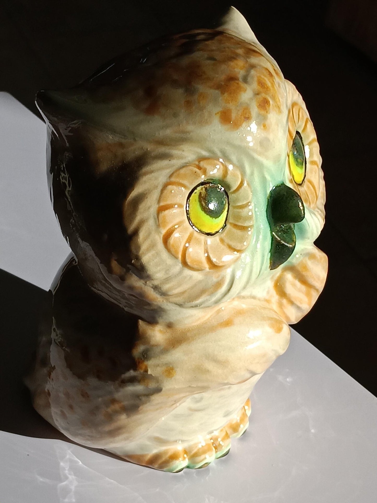 Owl Figurine Tan Teal Ceramic - Gems by Gigi