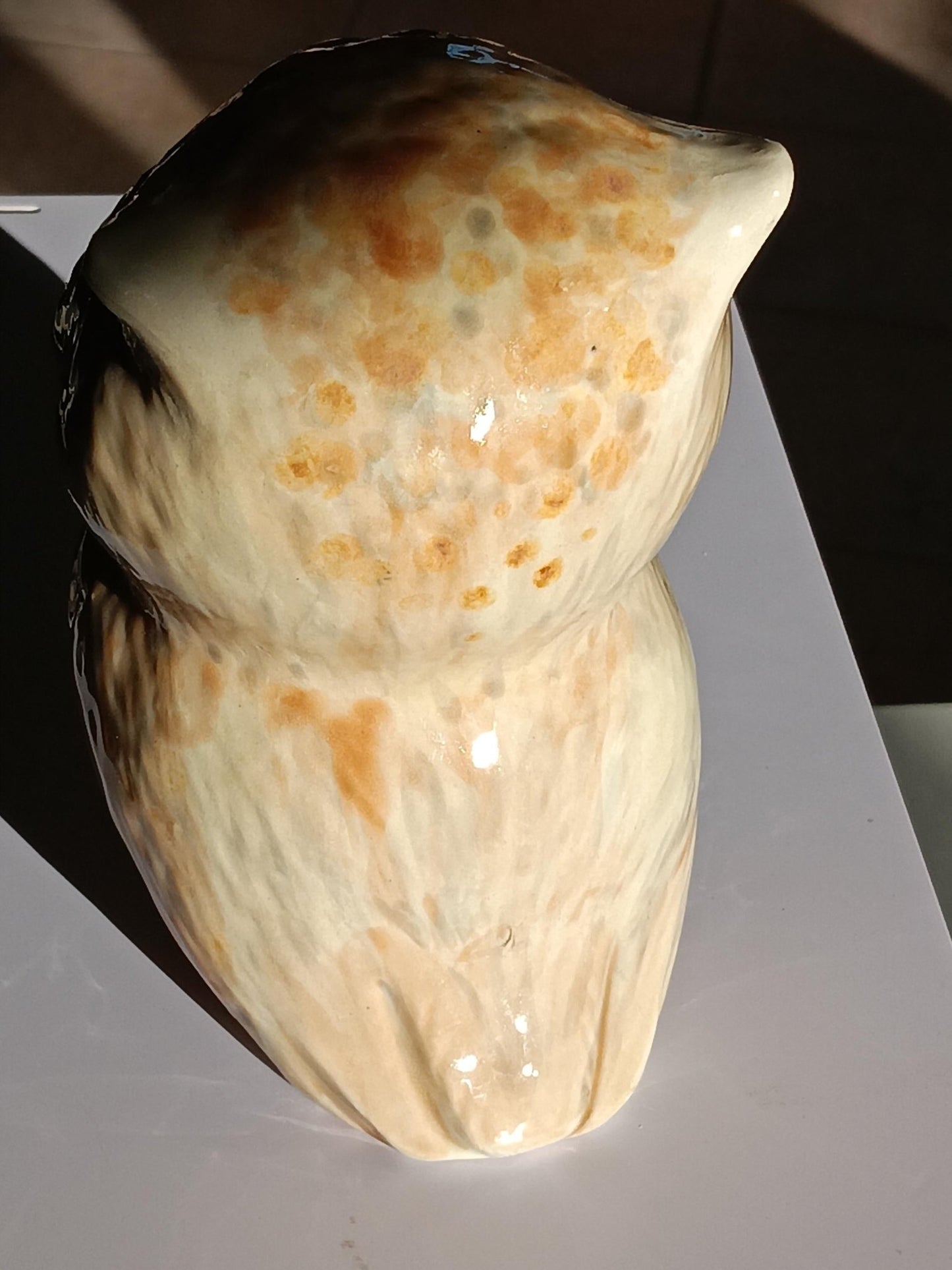 Owl Figurine Tan Teal Ceramic - Gems by Gigi