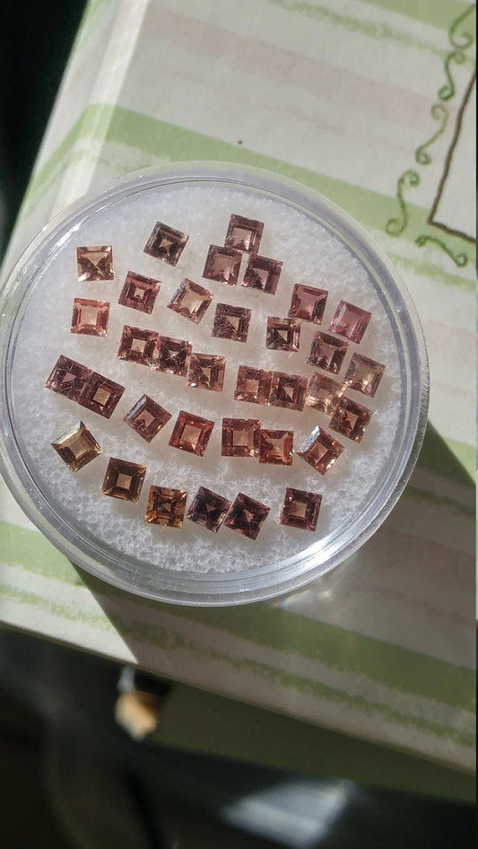 Square Padparadscha Sapphire Suites Loose Gem Supply Lot 7.85ct 3mm