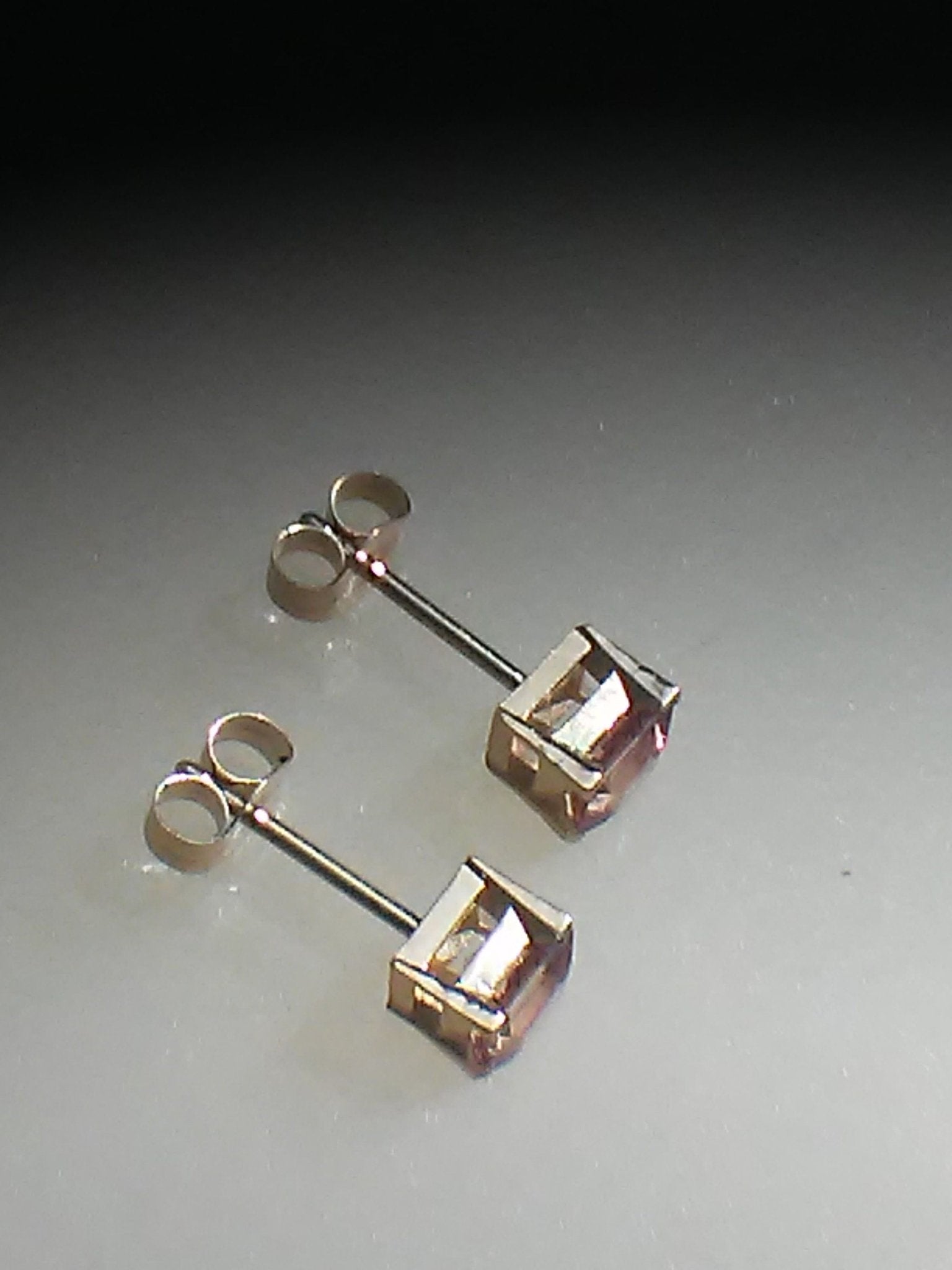 Padparadscha Sapphire Stud Earrings Square Princess 14kt - Gems by Gigi