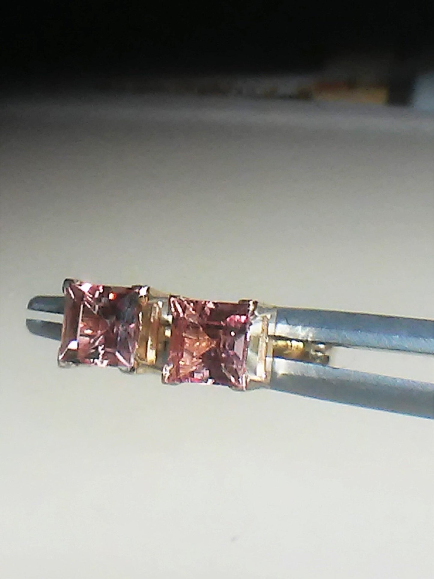 Padparadscha Sapphire Stud Earrings Square Princess 14kt - Gems by Gigi