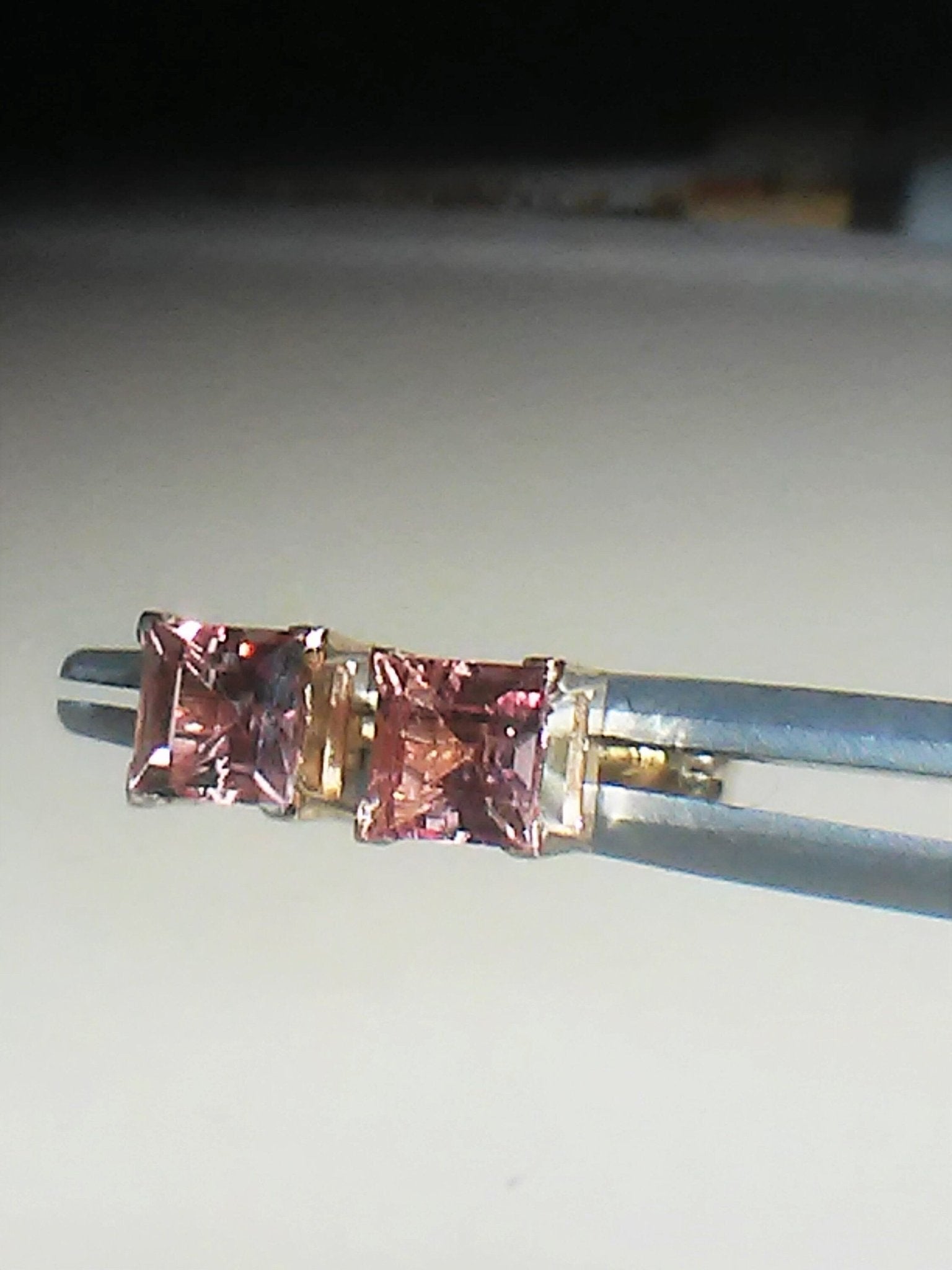 Padparadscha Sapphire Stud Earrings Square Princess 14kt - Gems by Gigi