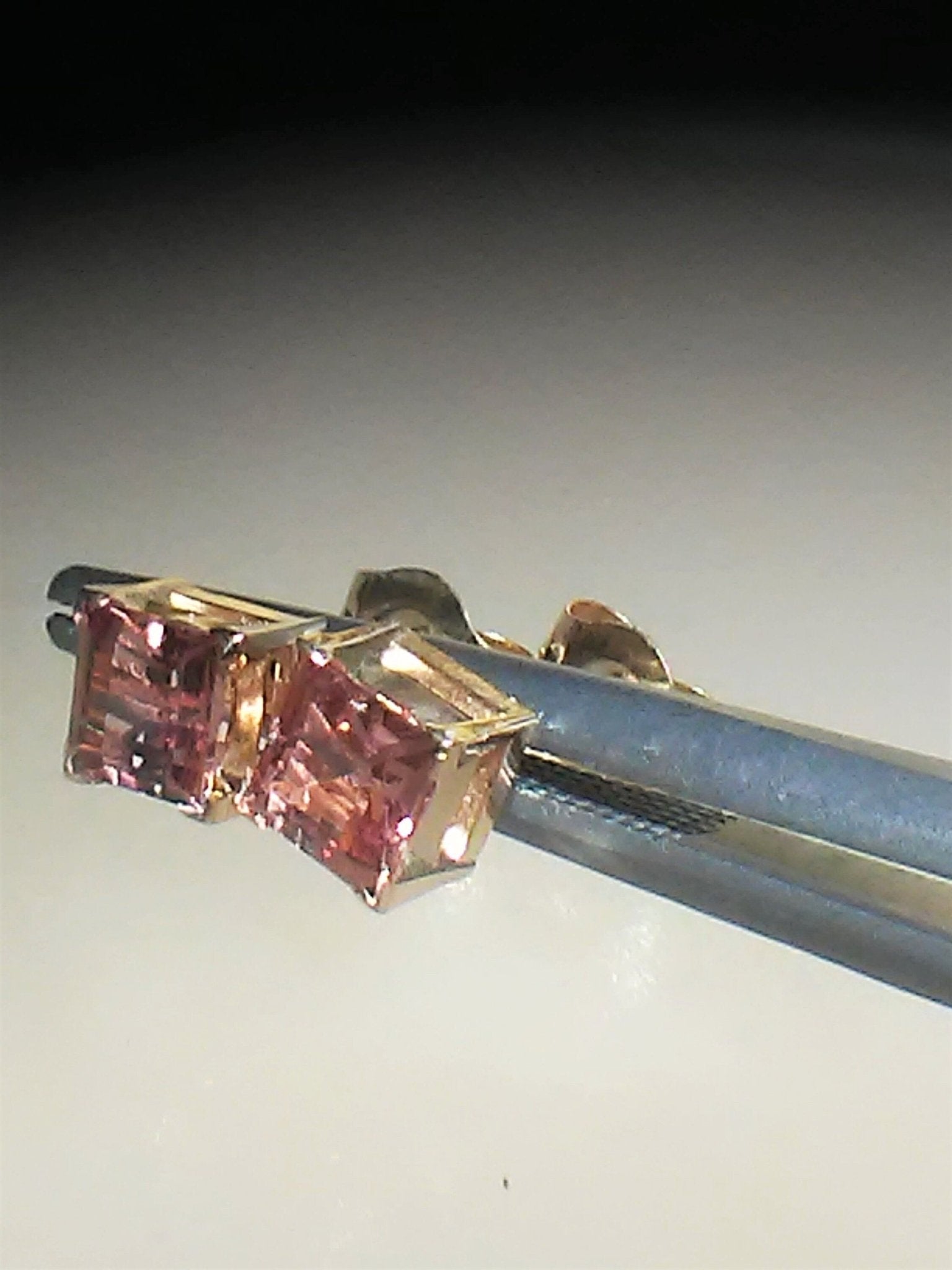 Padparadscha Sapphire Stud Earrings Square Princess 14kt - Gems by Gigi