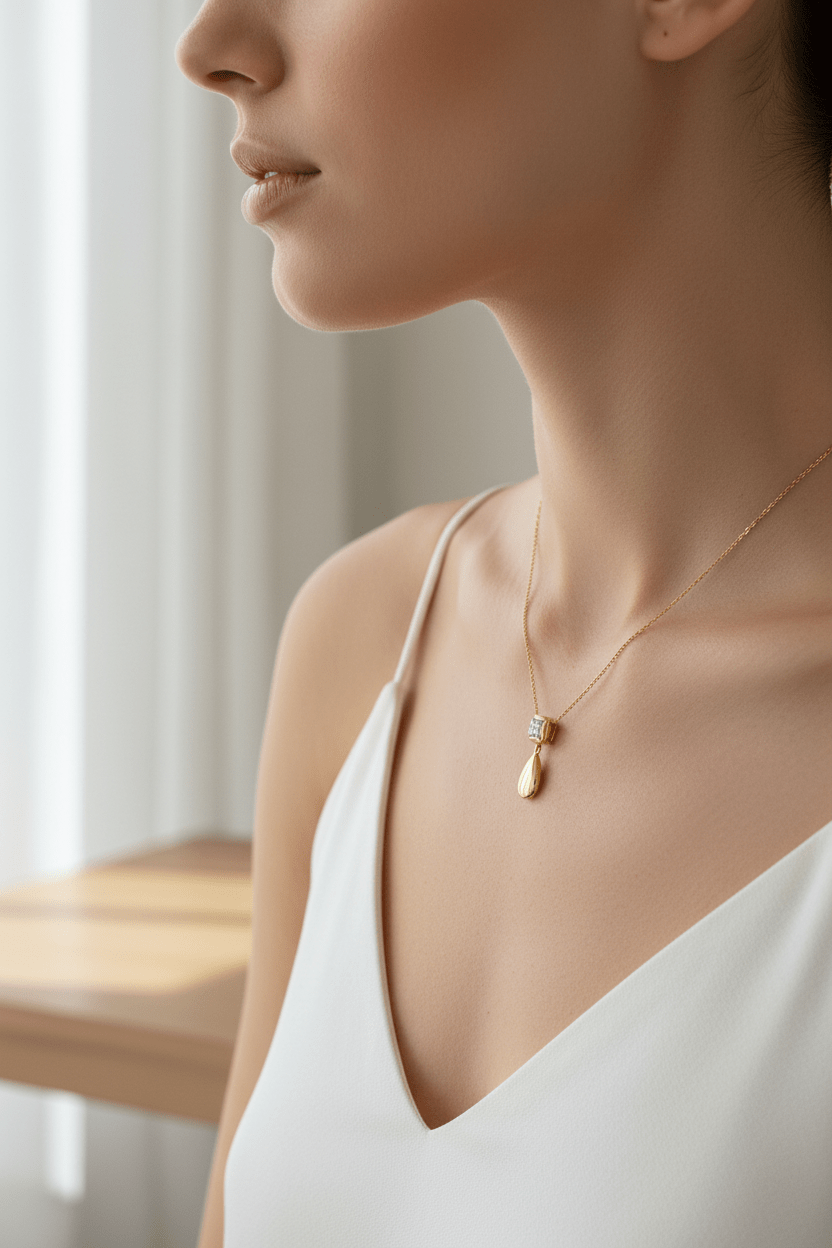 Pave Diamond Square Teardrop Pendant Yellow Gold 10kt - Gems by Gigi