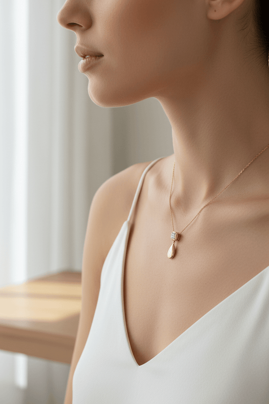 Pave Diamond Square Teardrop Pendant Yellow Gold 10kt - Gems by Gigi