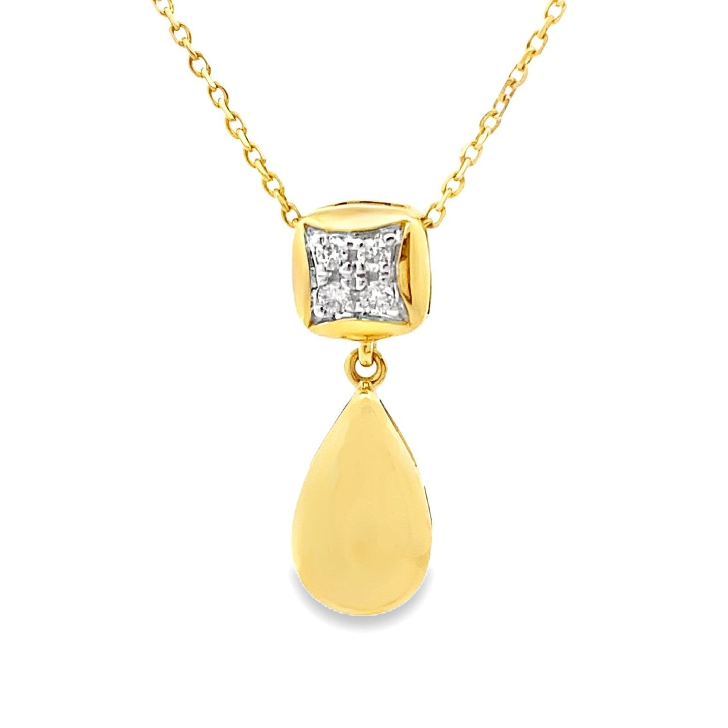 Pave Diamond Square Teardrop Pendant Yellow Gold 10kt - Gems by Gigi