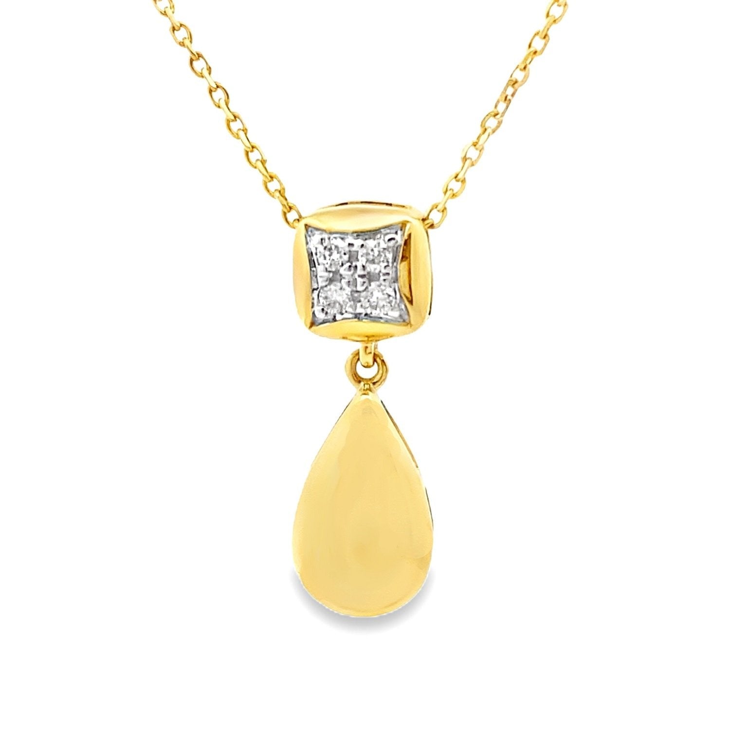 Pave Diamond Square Teardrop Pendant Yellow Gold 10kt - Gems by Gigi