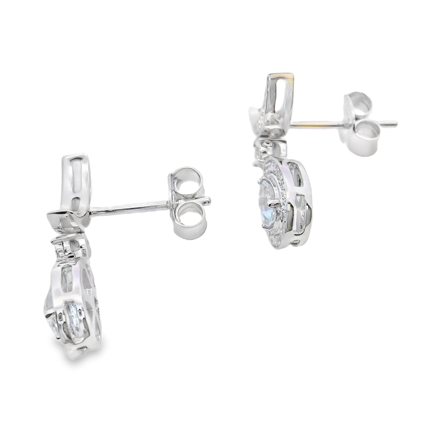 Pear Aquamarine Diamond Halo Dangle Earrings White Gold 10kt - Gems by Gigi