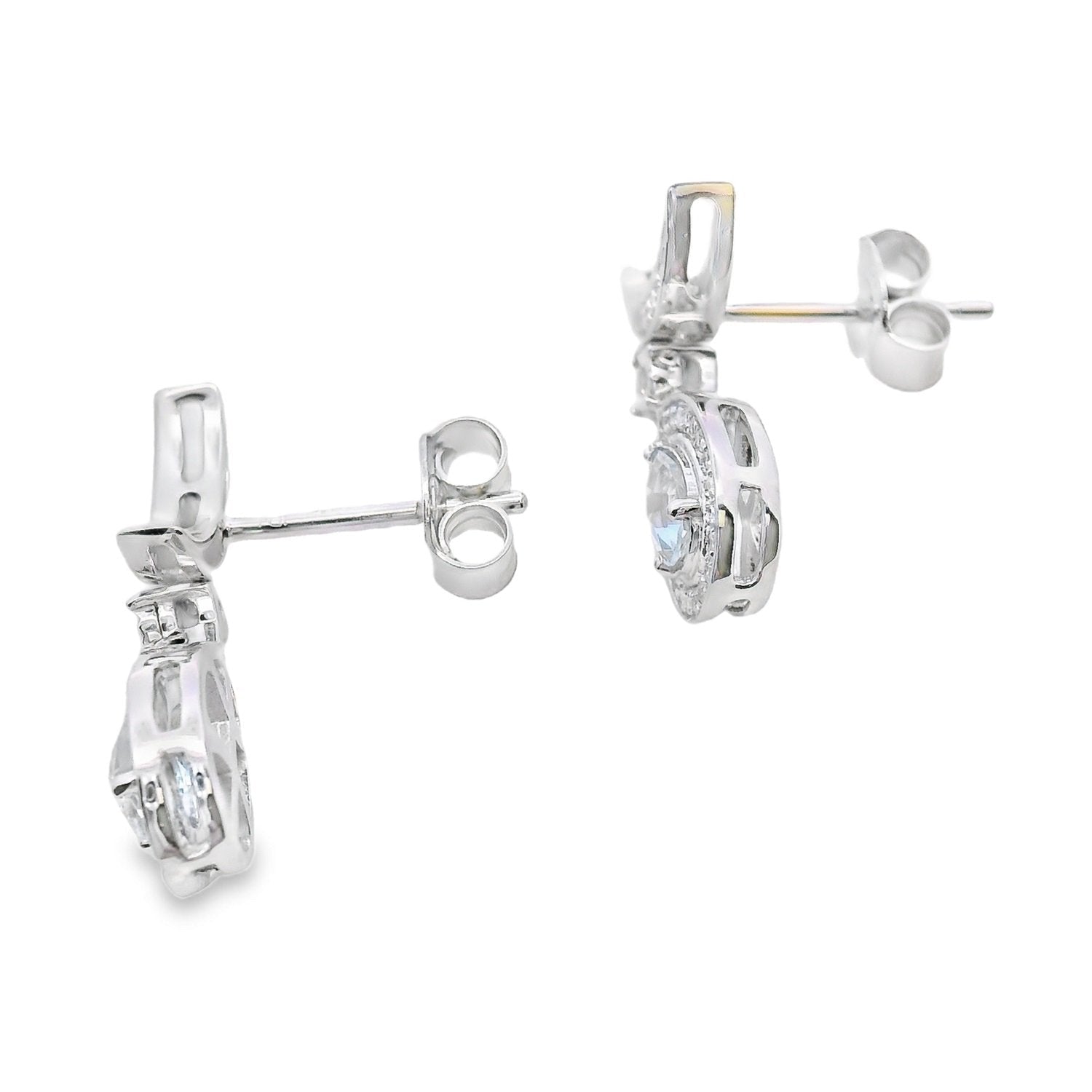Pear Aquamarine Diamond Halo Dangle Earrings White Gold 10kt - Gems by Gigi