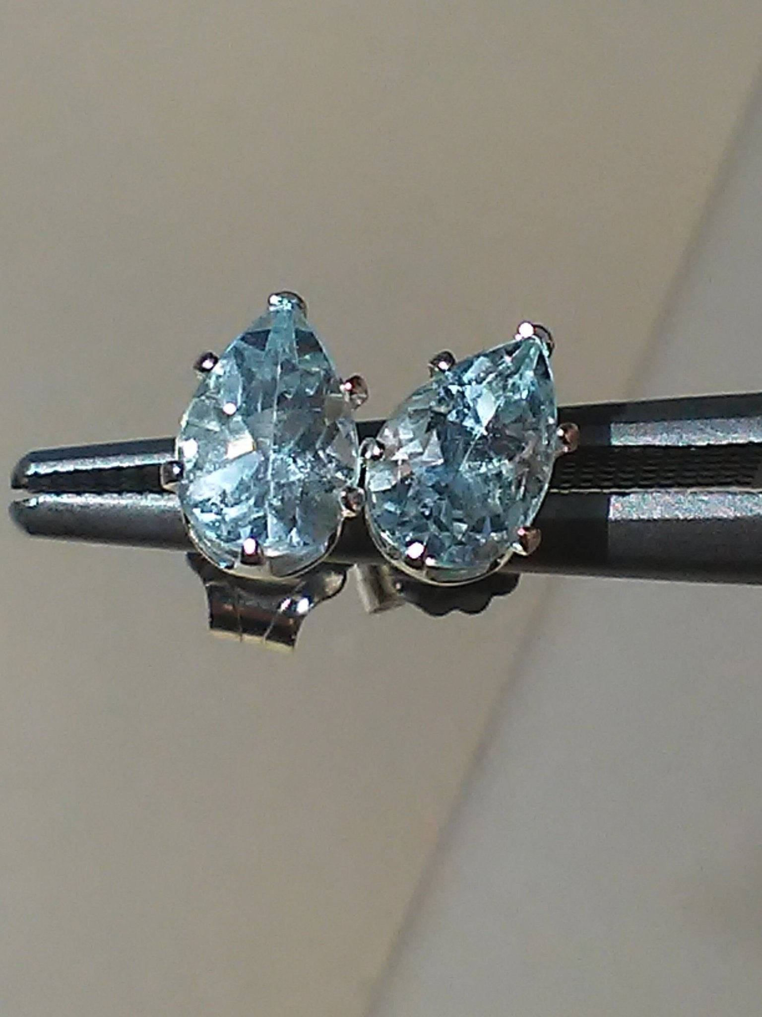 Pear Aquamarine Stud Earrings - Gems by Gigi