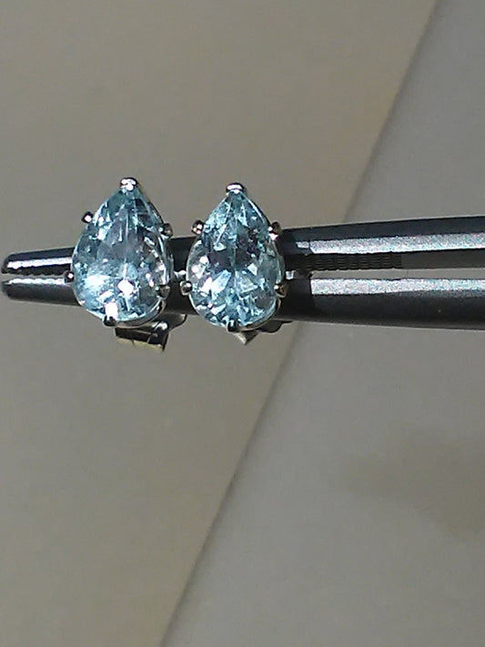 Pear Aquamarine Stud Earrings - Gems by Gigi