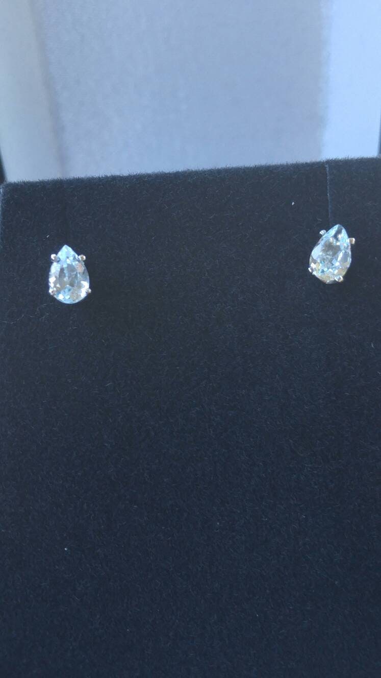 Pear Aquamarine Stud Earrings - Gems by Gigi