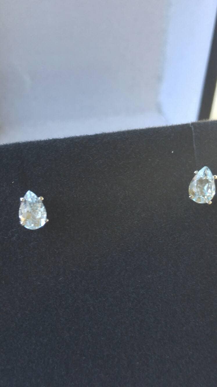 Pear Aquamarine Stud Earrings - Gems by Gigi