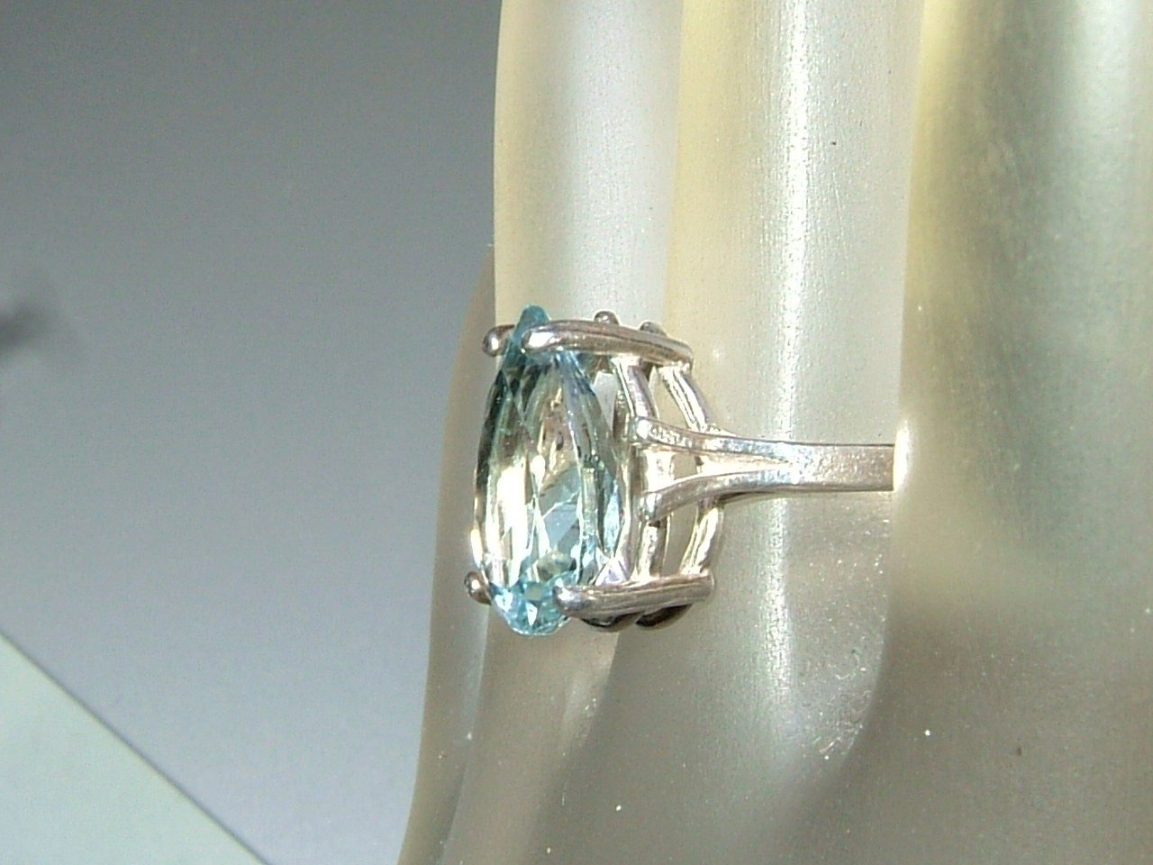 Pear Blue Topaz Solitaire Ring Sterling Silver - Gems by Gigi