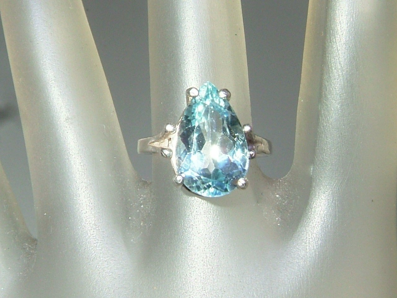 Pear Blue Topaz Solitaire Ring Sterling Silver - Gems by Gigi