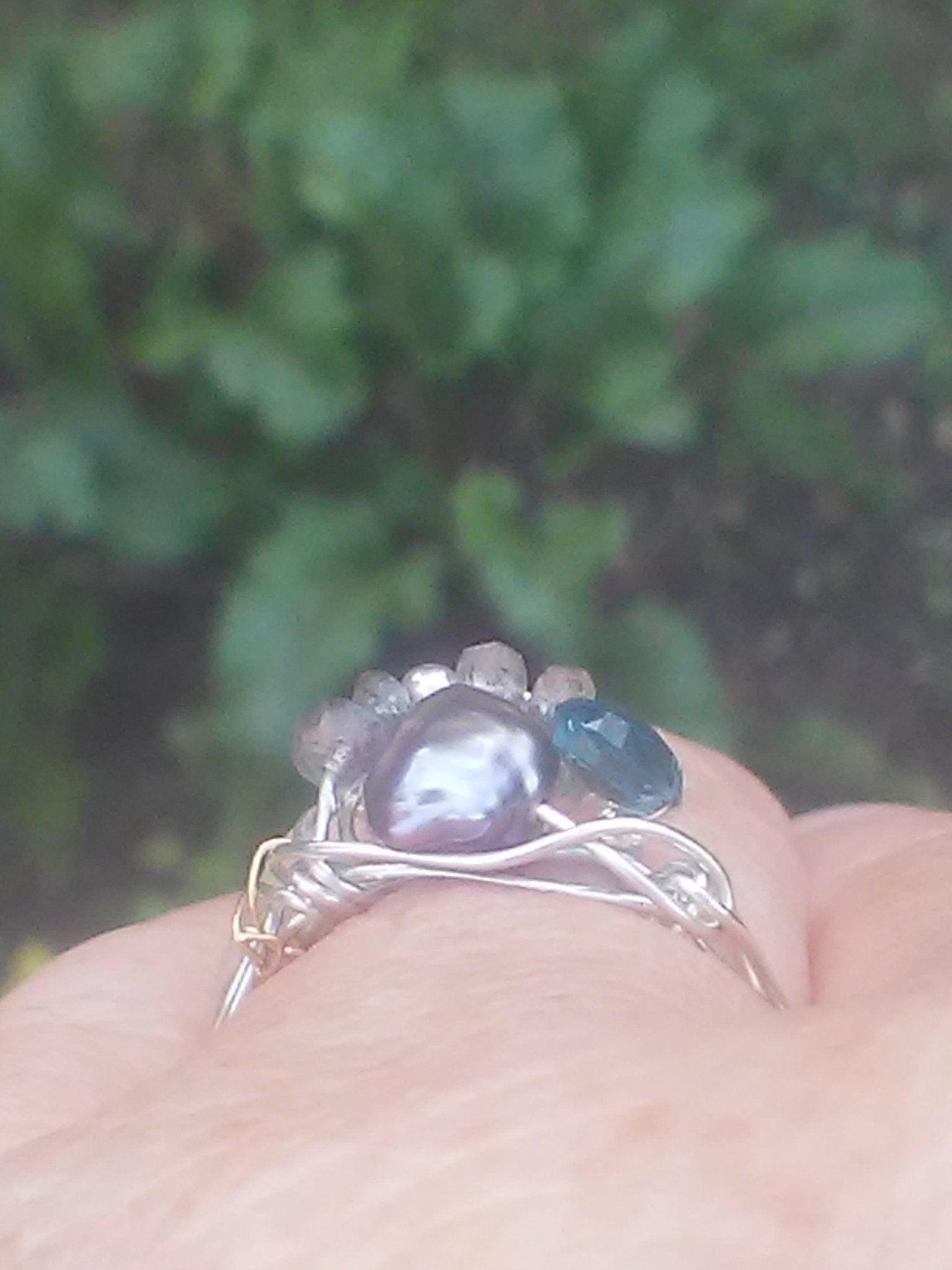 Pearl Ring Indicolite Tourmaline Labradorite Sterling Silver 18kt Gold - Gems by Gigi