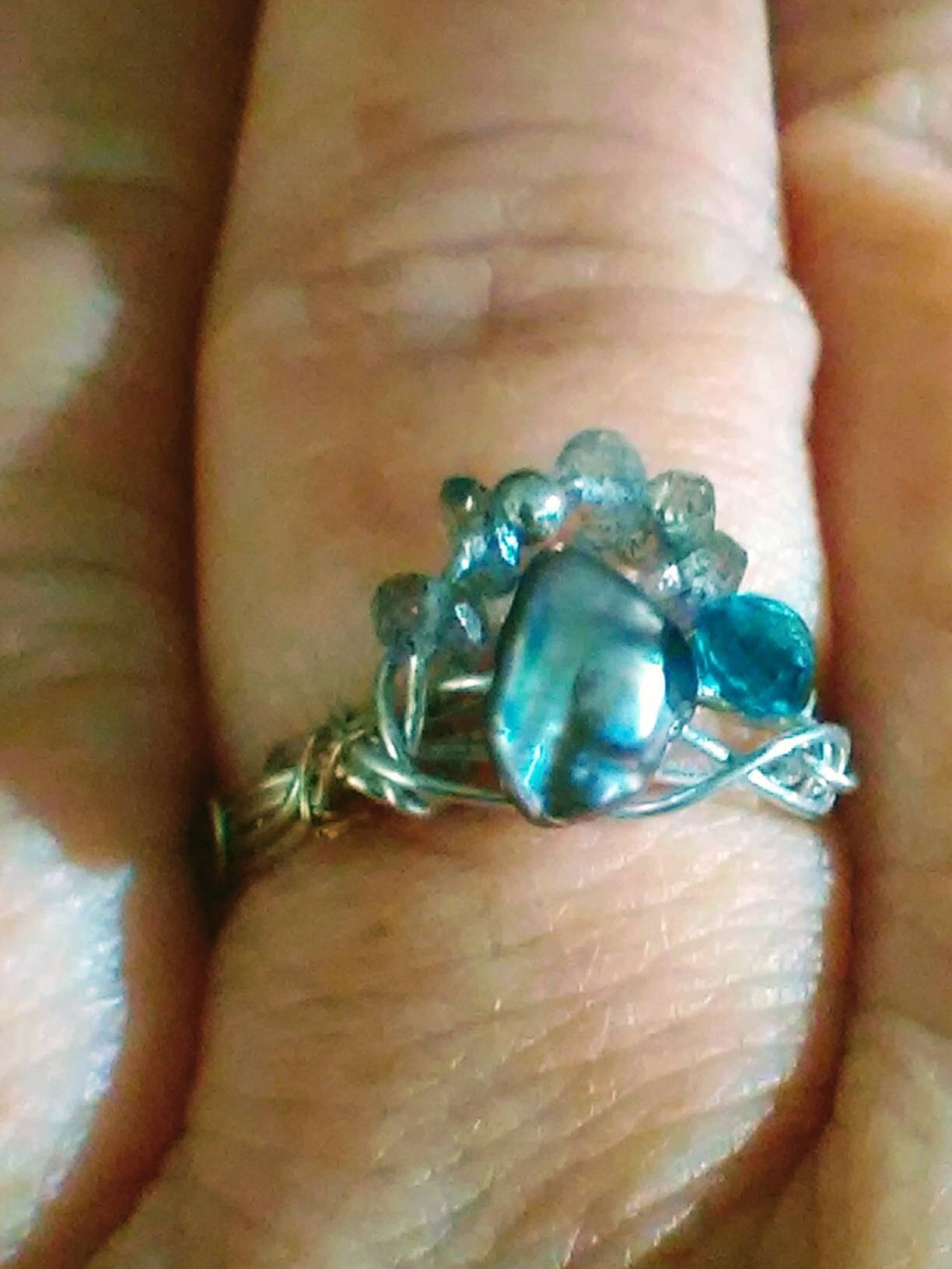 Pearl Ring Indicolite Tourmaline Labradorite Sterling Silver 18kt Gold - Gems by Gigi
