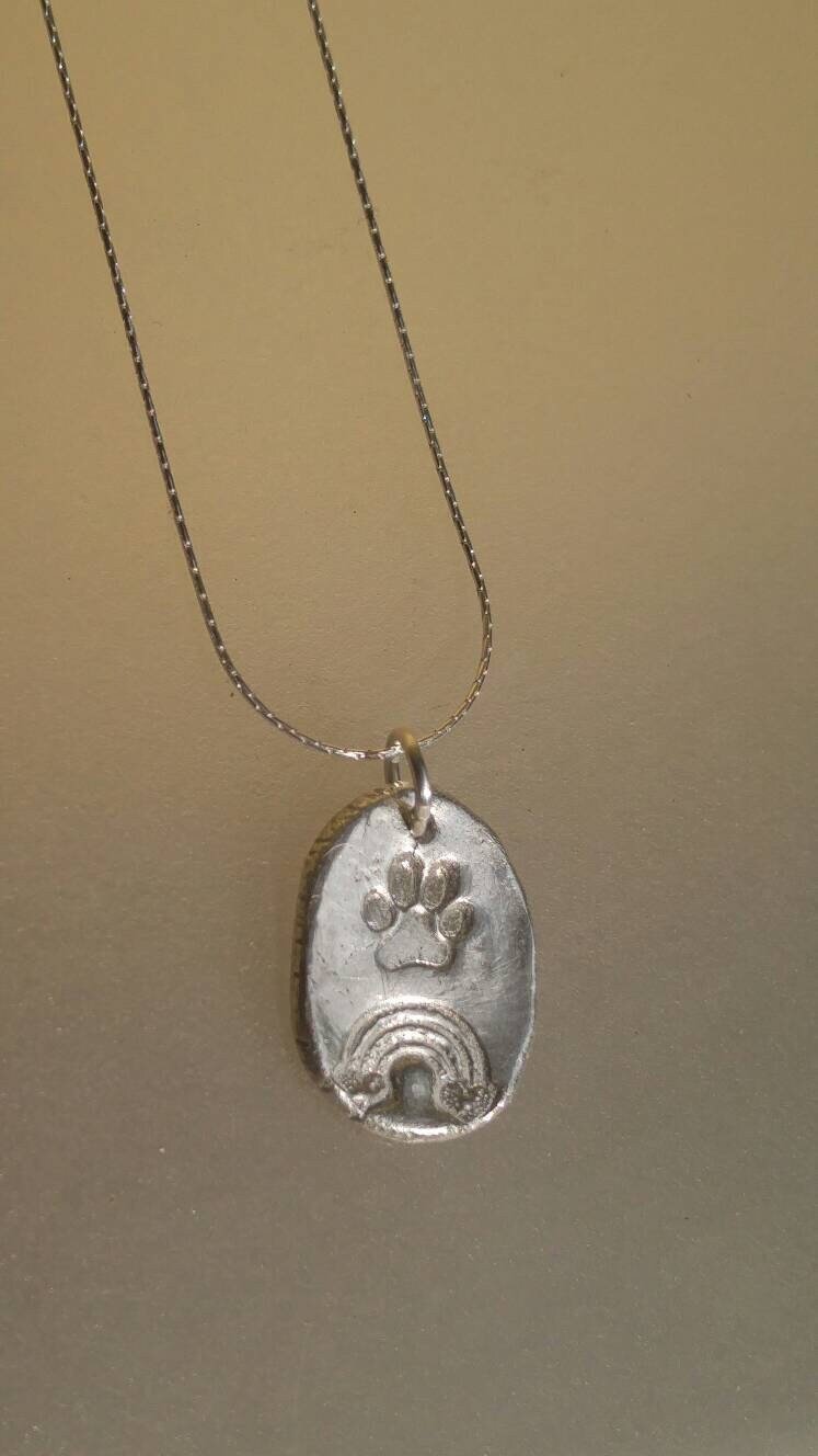 Pet Paw Memorial Pendant Crossing Rainbow Bridge Charm Sterling Silver - Gems by Gigi