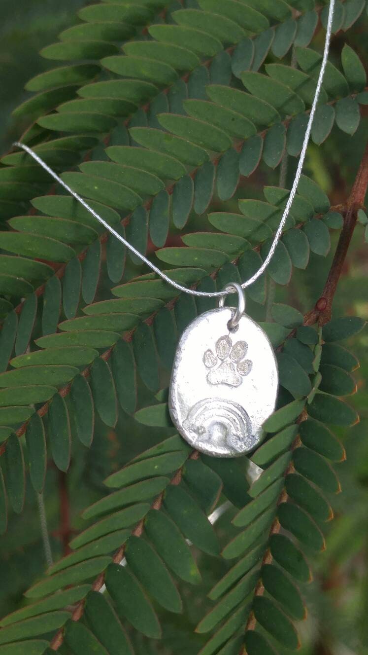 Pet Paw Memorial Pendant Crossing Rainbow Bridge Charm Sterling Silver - Gems by Gigi