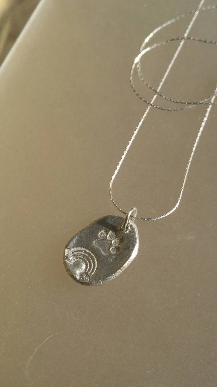 Pet Paw Memorial Pendant Crossing Rainbow Bridge Charm Sterling Silver - Gems by Gigi