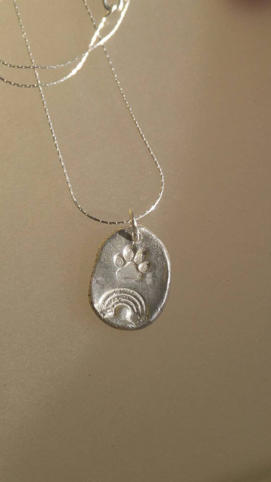 Pet Paw Memorial Pendant Crossing Rainbow Bridge Charm Sterling Silver - Gems by Gigi