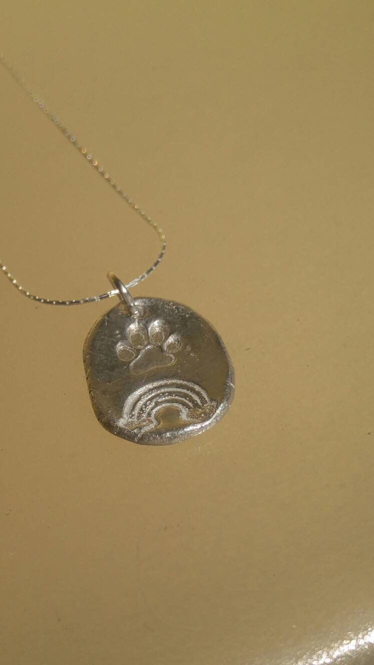 Pet Paw Memorial Pendant Crossing Rainbow Bridge Charm Sterling Silver - Gems by Gigi