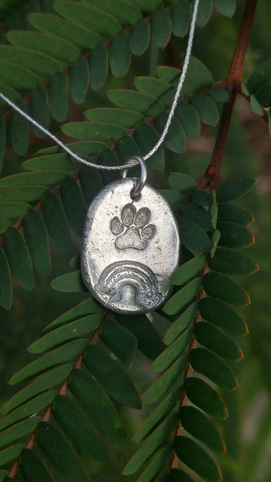 Pet Paw Memorial Pendant Crossing Rainbow Bridge Charm Sterling Silver - Gems by Gigi