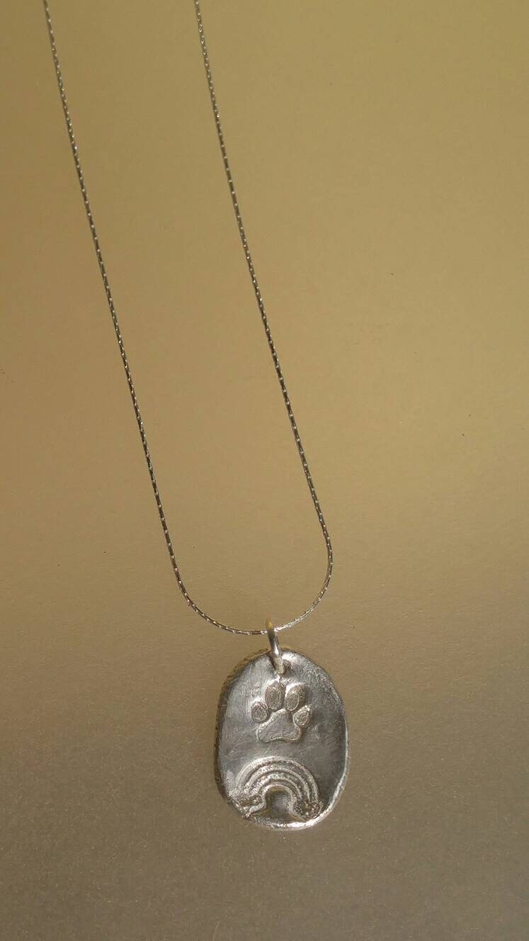 Pet Paw Memorial Pendant Crossing Rainbow Bridge Charm Sterling Silver - Gems by Gigi