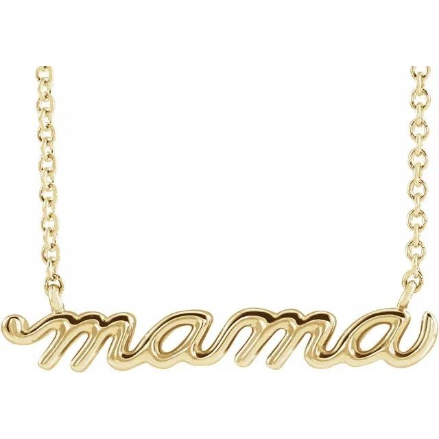 Petite Mama Script Necklace Yellow Gold 14kt - Gems by Gigi