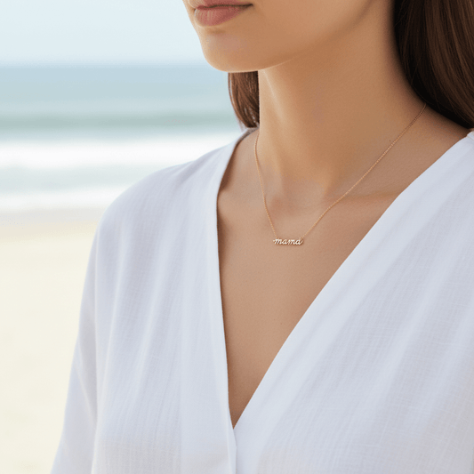 Petite Mama Script Necklace Yellow Gold 14kt - Gems by Gigi