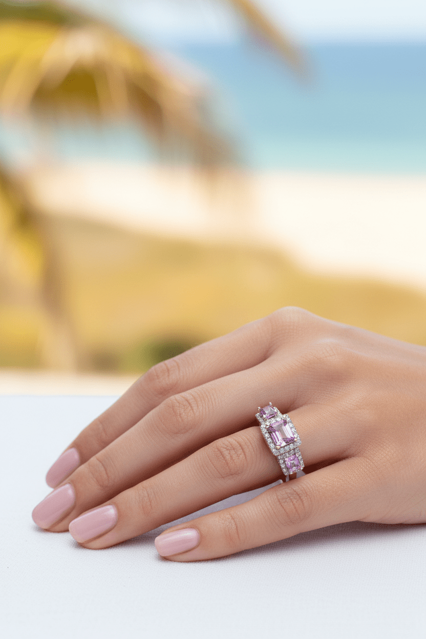 Pink Sapphire Diamond Halo Engagement Ring White Gold 14kt - Gems by Gigi