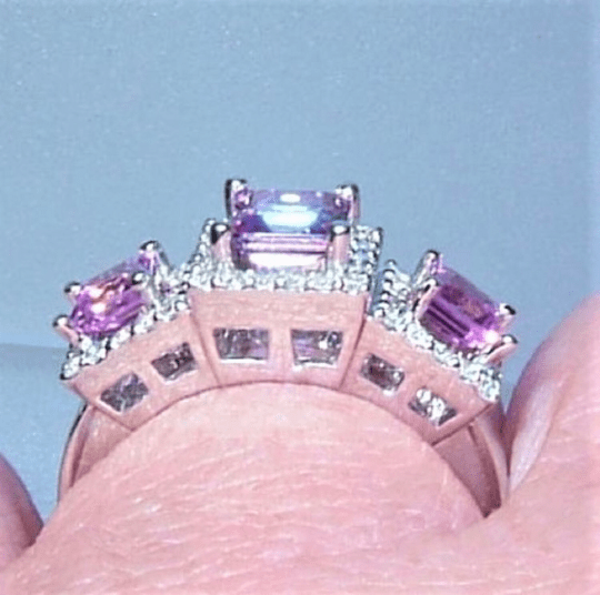 Pink Sapphire Diamond Halo Engagement Ring White Gold 14kt - Gems by Gigi