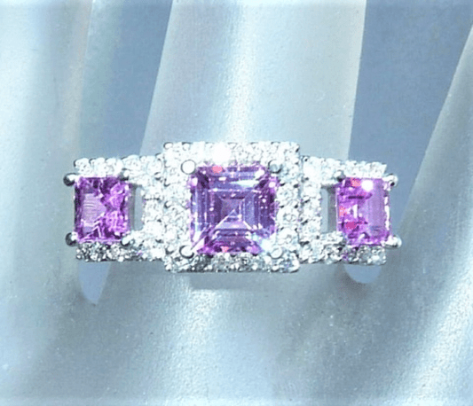 Pink Sapphire Diamond Halo Engagement Ring White Gold 14kt - Gems by Gigi