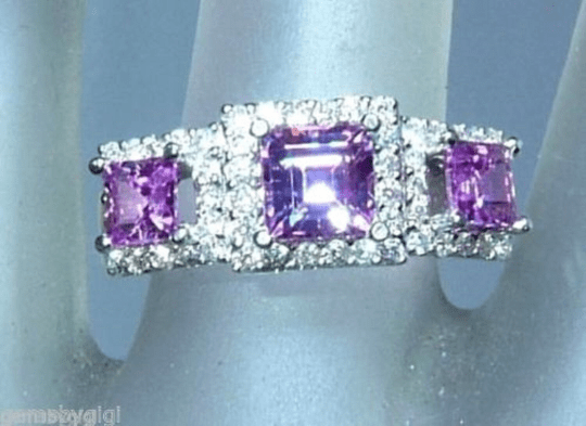 Pink Sapphire Diamond Halo Engagement Ring White Gold 14kt - Gems by Gigi